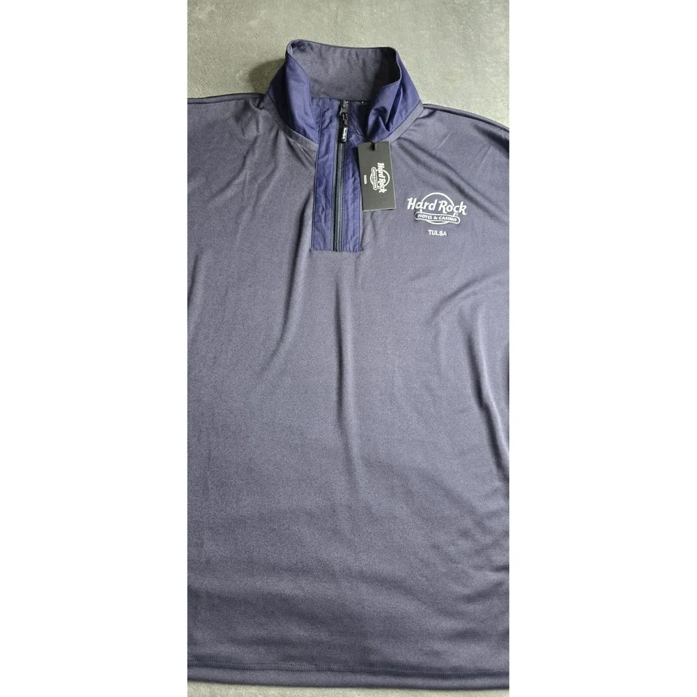 NWT Hard Rock Performance 1/4 Zip Mens 2XL Blue L/S Tulsa Oklahoma Stretch